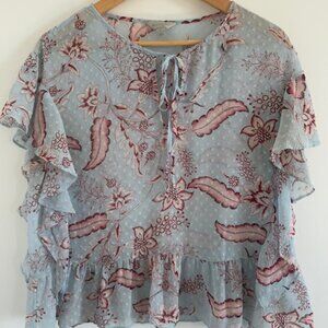 Belle‎ & Sky Womens L Sheer Blouse Floral and Paisley Print Soft Ethereal Fairy